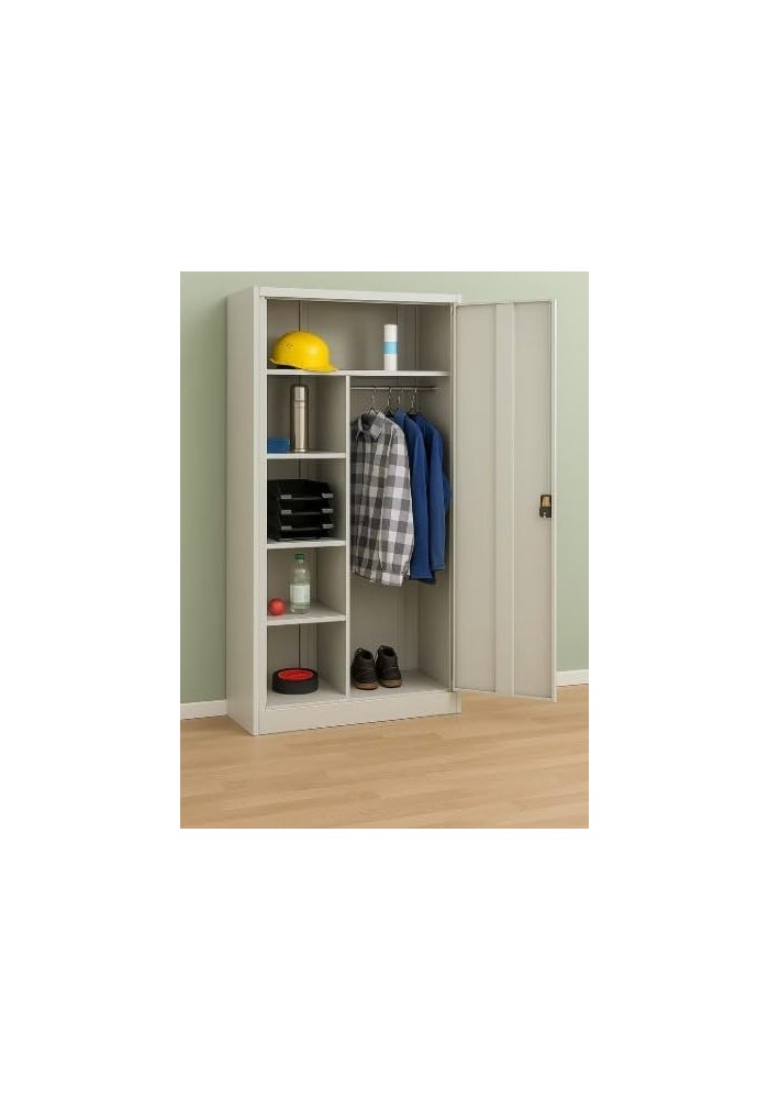 MAF furniture خزانة تخزين فولاذية MAF مع رفوف وعامود تعليق، 185H x 90W x 40D سم، رمادي، قابلة للقفل - Image 1